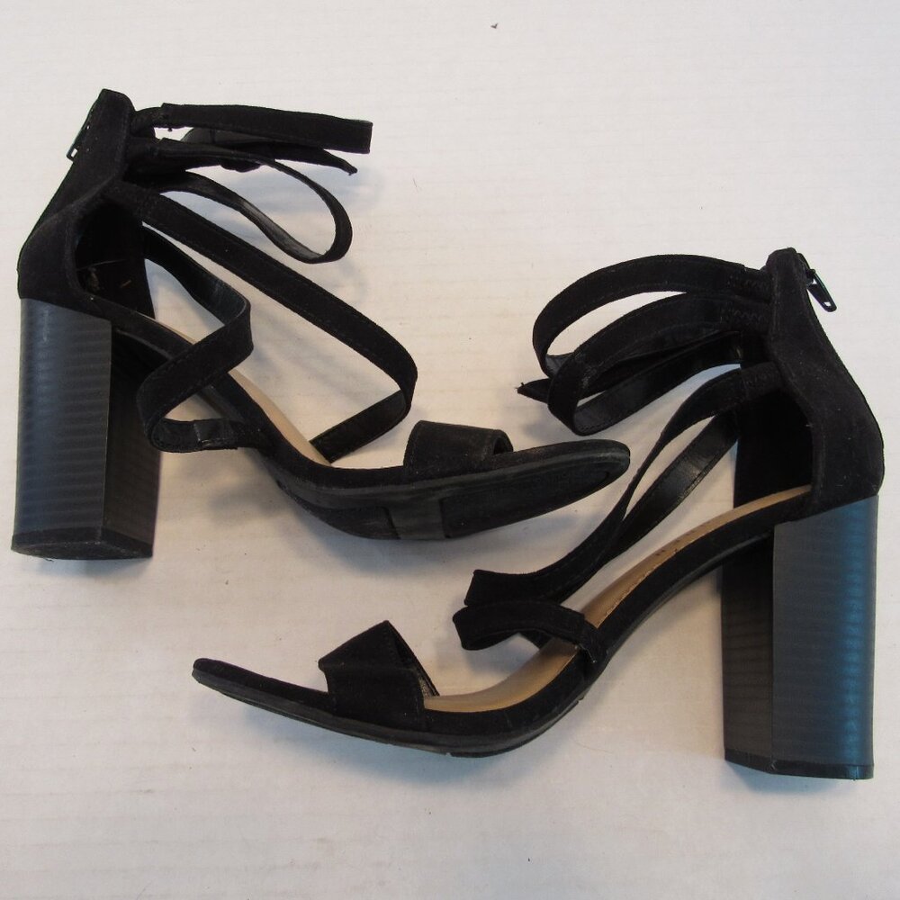 Lauren Conrad Walnut Strappy Back Zip Open Toe Block Heel Sandals Black Size 6.5 - Picture 3 of 10